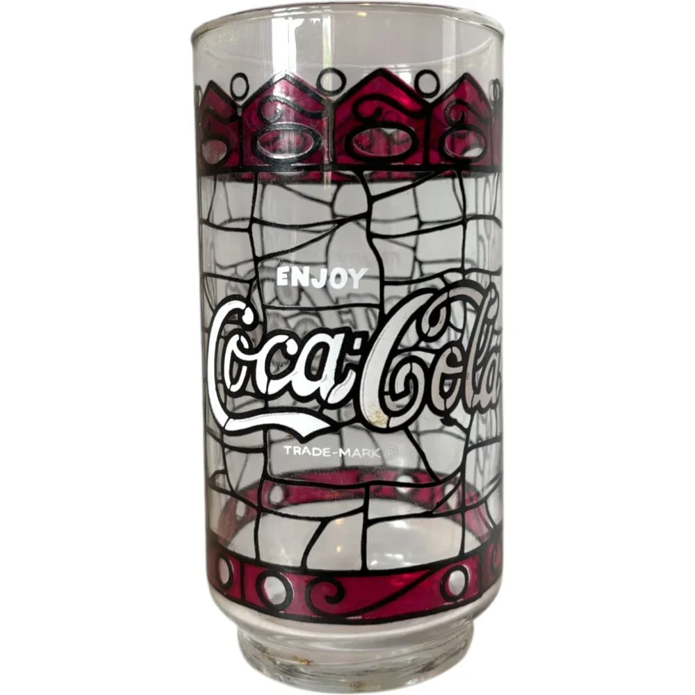 Vintage Coca-Cola Tiffany Style Stained Glass Drinking Glass 16oz Coke‎